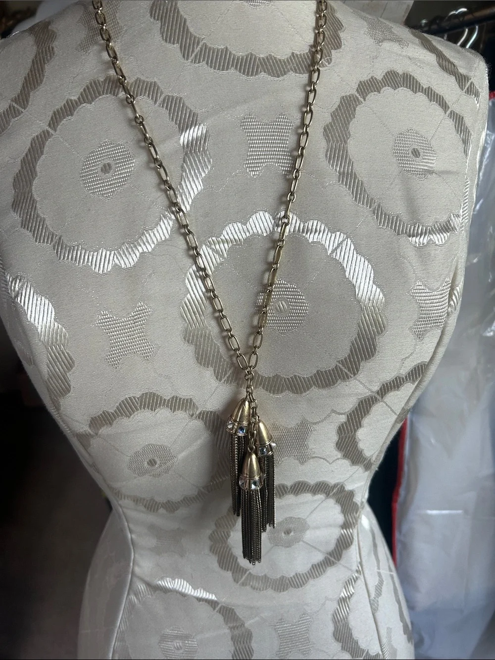 J. Crew Triple Tassel Gold Chain Necklace